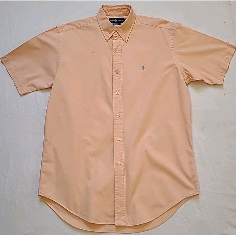 Ralph Lauren Button Down Shirt Mens Med Peach Vintage Preppy Pool Party Summer